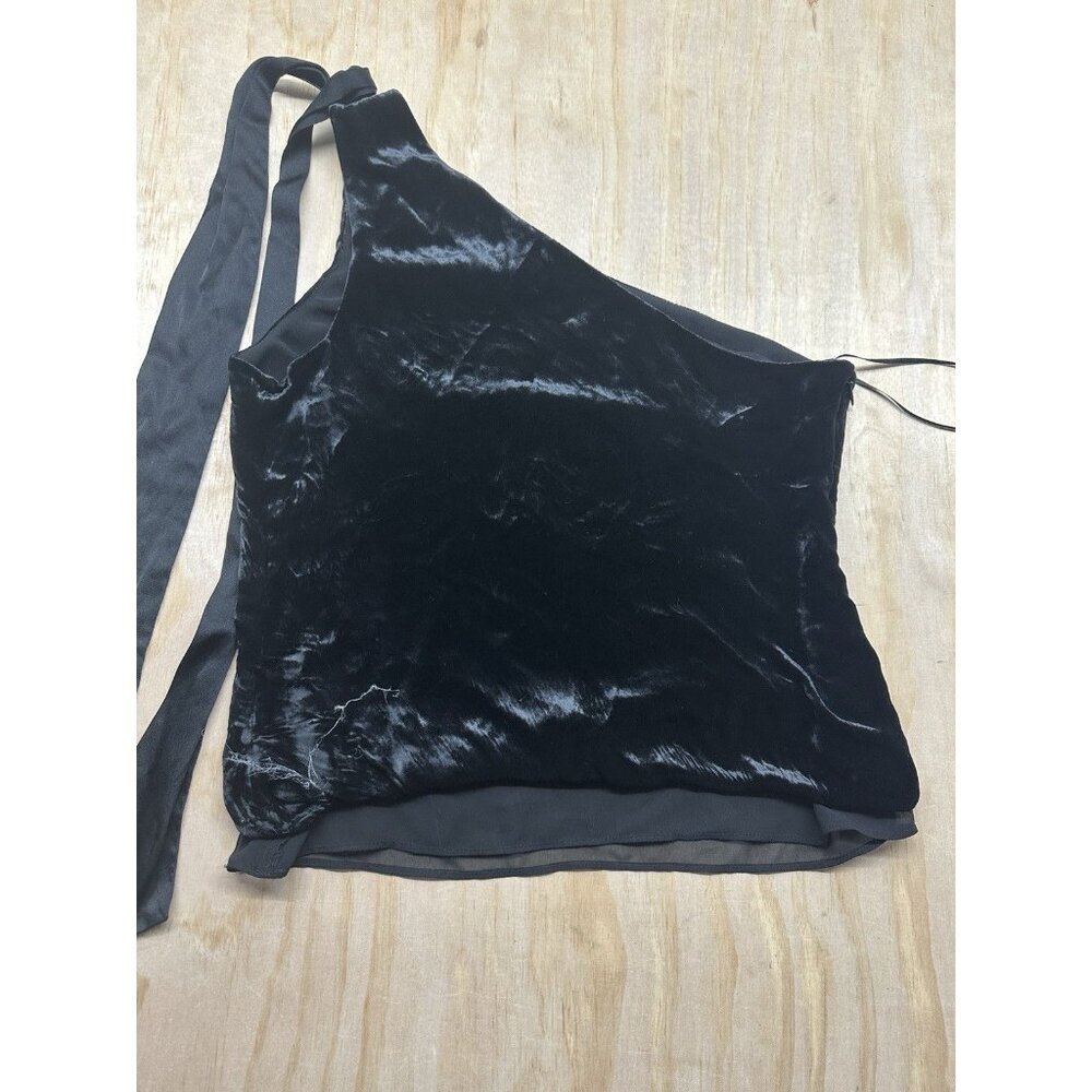 Ramy Brook Black Velvet Asymmetrical Blouse - XS - Luxe 90s Y2K Style - Silk Bow